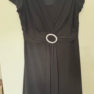 R & M Richards Elegant Black Dress with Rhinestone Detail